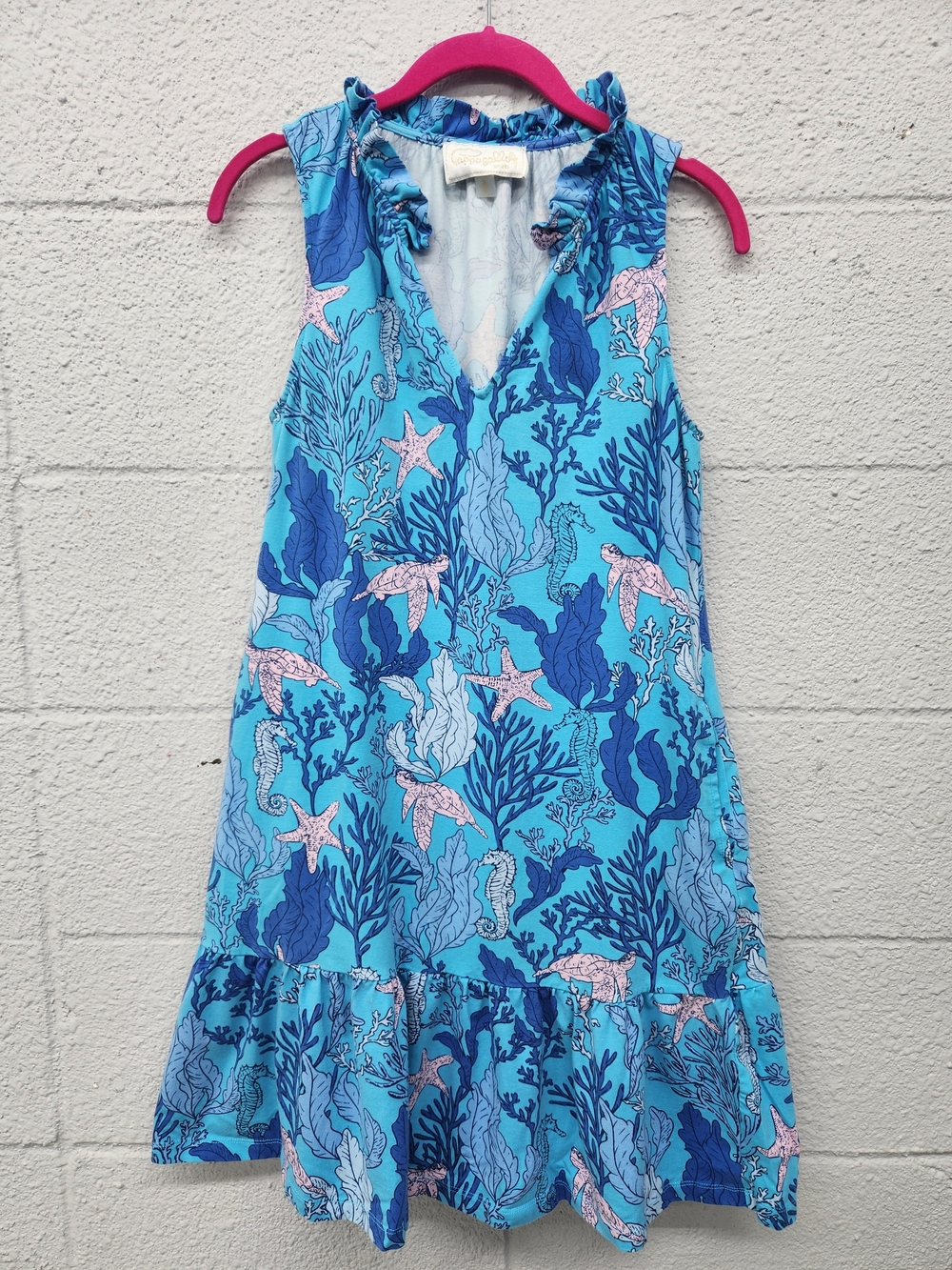 Pappagallo Blue Sea Life Ruffle Sundress with Pink Accents